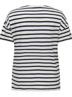 T-shirt en coton noir rayé avec une coupe droite, col rond et coeur vert