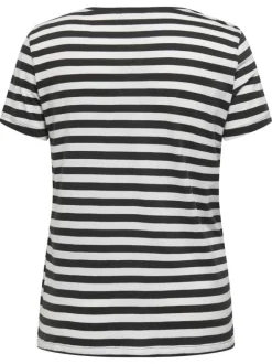 T-shirt en coton noir à rayures avec une coupe droite et un petit imprimé