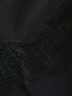 T-shirt en coton noir uni avec des franges au dos à coupe oversize et col rond