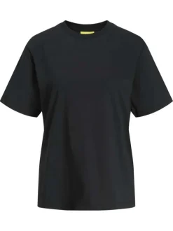 T-shirt en coton noir uni avec des franges au dos à coupe oversize et col rond