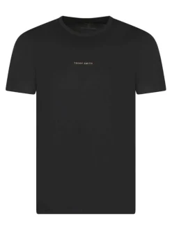 T-shirt en coton noir uni avec un col rond à coupe droite et des manches courtes