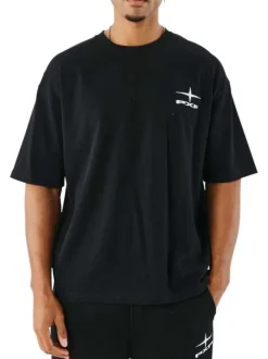 T-shirt en coton noir uni avec un col rond et à manches courtes