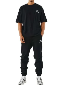 T-shirt en coton noir uni avec un col rond et à manches courtes