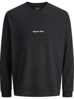 T-shirt en coton noir uni avec un col rond et une coupe droite