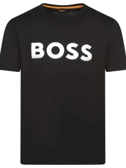 T-shirt en coton noir uni avec un col rond et une coupe droite