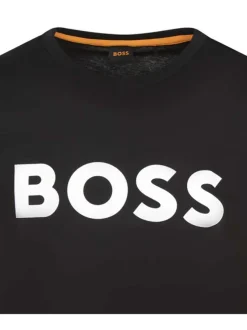 T-shirt en coton noir uni avec un col rond et une coupe droite