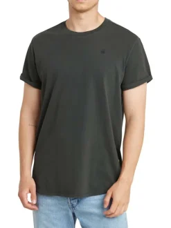 T-shirt en coton noir uni avec un col rond et une coupe droite