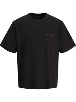 T-shirt en coton noir uni avec un col rond et une coupe droite