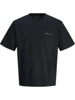 T-shirt en coton noir uni avec un col rond et une coupe droite