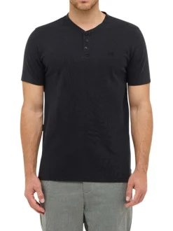 T-shirt en coton noir uni avec un col tunisien et des manches courtes