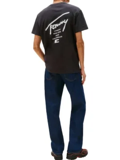 T-shirt en coton noir uni avec une coupe droite et nom iconique