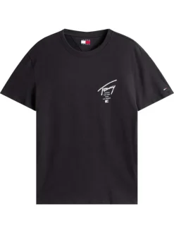 T-shirt en coton noir uni avec une coupe droite et nom iconique