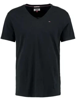 T-shirt en coton noir uni avec une coupe droite et un col en V