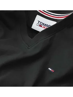T-shirt en coton noir uni avec une coupe droite et un col en V