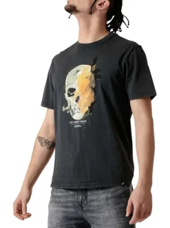 T-shirt en coton noir uni avec une coupe droite et un col rond