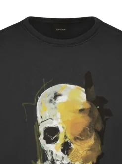 T-shirt en coton noir uni avec une coupe droite et un col rond
