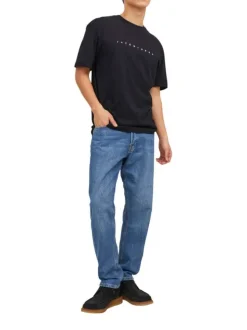 T-shirt en coton noir uni avec une coupe droite et un col rond
