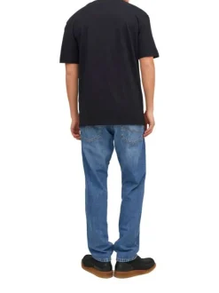 T-shirt en coton noir uni avec une coupe droite et un col rond