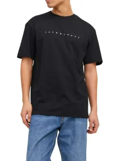 T-shirt en coton noir uni avec une coupe droite et un col rond