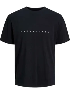 T-shirt en coton noir uni avec une coupe droite et un col rond