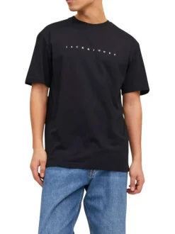 T-shirt en coton noir uni avec une coupe droite et un col rond