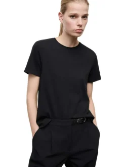 T-shirt en coton noir uni avec une coupe droite et un col rond