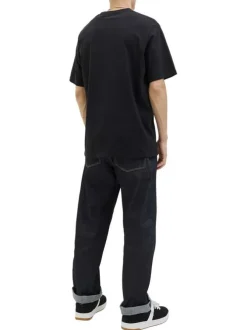 T-shirt en coton noir uni avec une coupe droite et un col rond