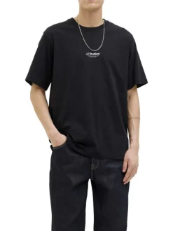 T-shirt en coton noir uni avec une coupe droite et un col rond