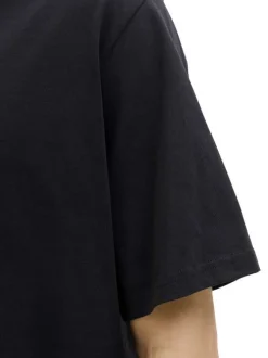 T-shirt en coton noir uni avec une coupe droite et un col rond