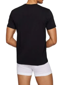 T-shirt en coton noir uni avec une coupe droite et un col rond