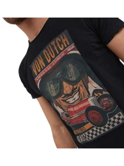 T-shirt en coton noir uni avec une coupe droite et un col rond