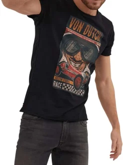 T-shirt en coton noir uni avec une coupe droite et un col rond