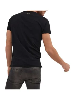T-shirt en coton noir uni avec une coupe droite et un col rond
