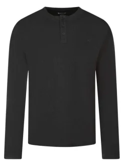 T-shirt en coton noir uni avec une coupe droite et un col tunisien