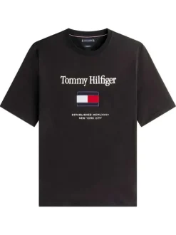 T-shirt en coton noir uni avec une coupe droite et un grand logo