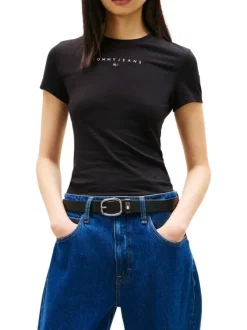 T-shirt en coton noir uni avec une coupe droite et un logo imprimé