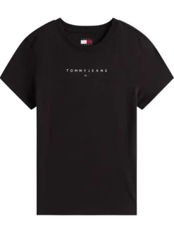 T-shirt en coton noir uni avec une coupe droite et un logo imprimé