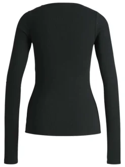 T-shirt en coton noir uni avec une coupe près du corps et un col rond