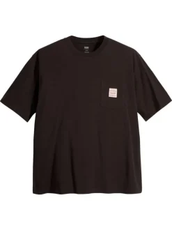 T-shirt en coton noir uni avec une coupe regular fit et une poche plaquée