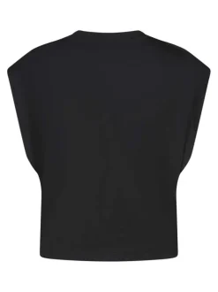 T-shirt en coton noir uni avec une droite à col rond et logo iconique
