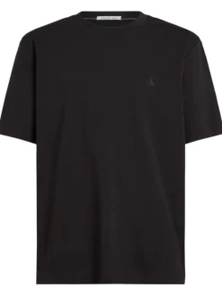 T-shirt en coton noir uni col rond et avec nom de la marque dans le dos