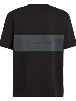 T-shirt en coton noir uni col rond et avec nom de la marque dans le dos