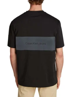 T-shirt en coton noir uni col rond et avec nom de la marque dans le dos