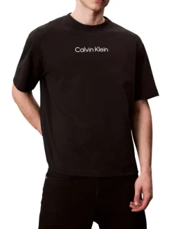 T-shirt en coton noir uni coupe ajustée col rond avec un logo blanc