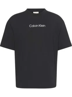 T-shirt en coton noir uni coupe ajustée col rond avec un logo blanc