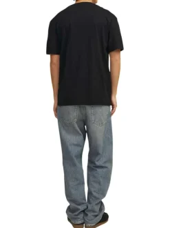 T-shirt en coton noir uni coupe droite avec imprimé tête de mort