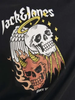 T-shirt en coton noir uni coupe droite avec imprimé tête de mort