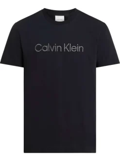 T-shirt en coton noir uni à coupe droite avec le nom de la marque imprimé