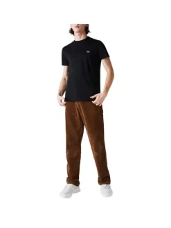 T-shirt en coton noir uni coupe droite avec un col rond et logo brodé