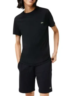 T-shirt en coton noir uni coupe droite avec un col rond et logo brodé